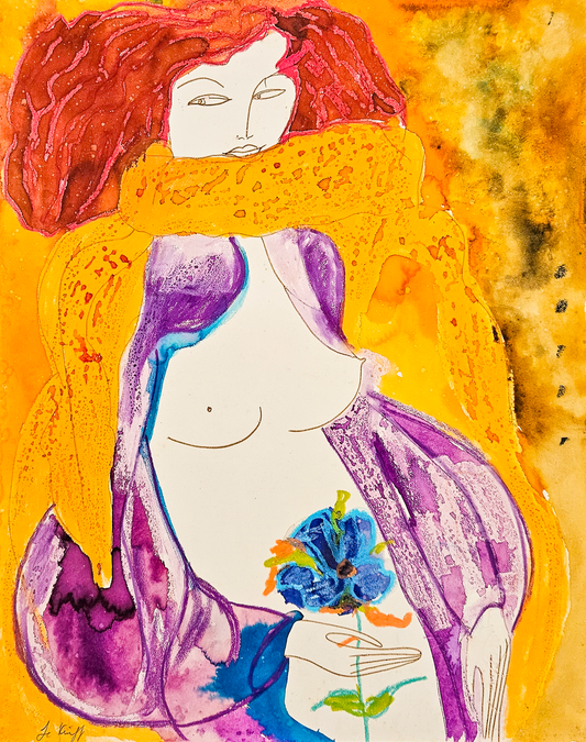 Iolanda Fleur Bleue - Aquarelle et pastels, par Linda Le Kinff