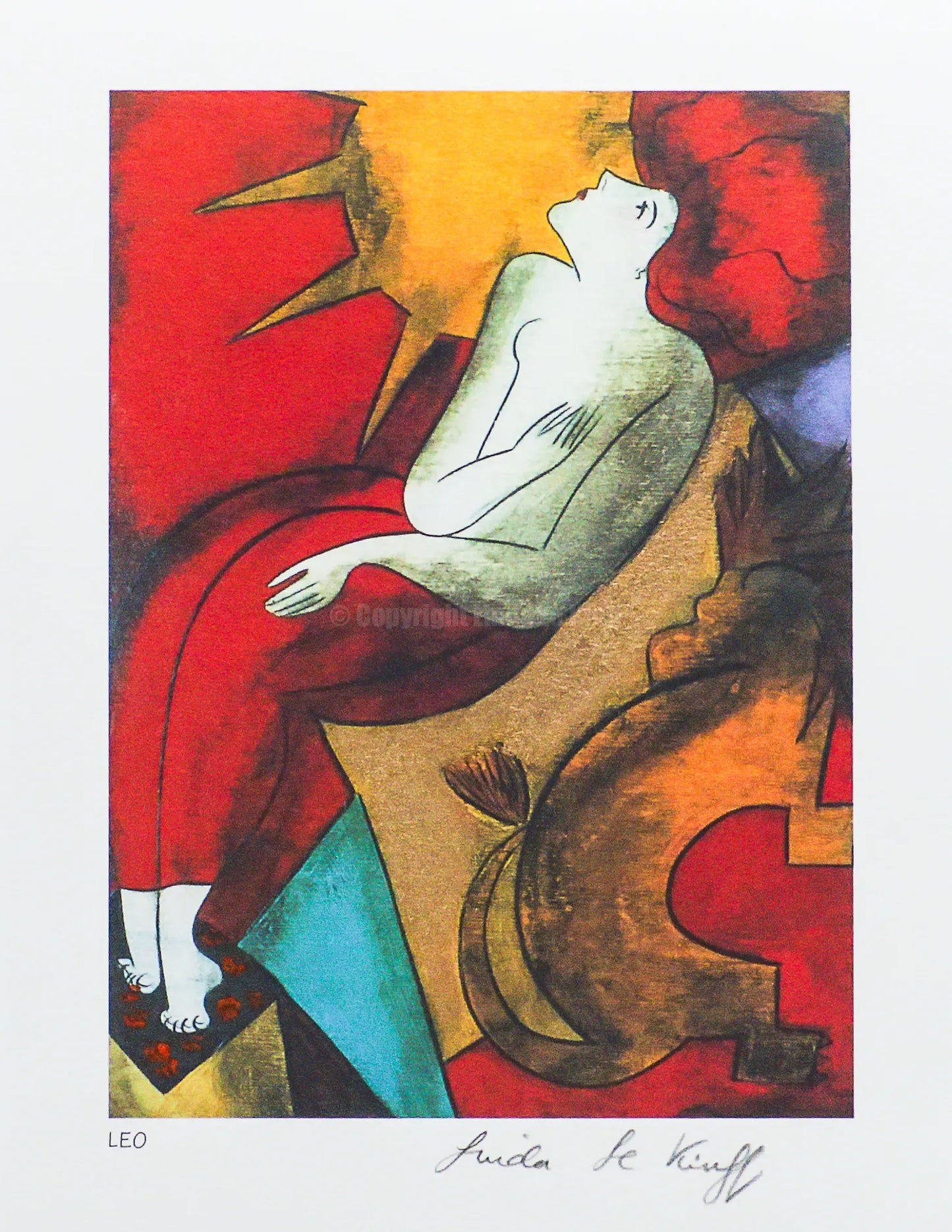 Original lithograph Astrological sign Leo