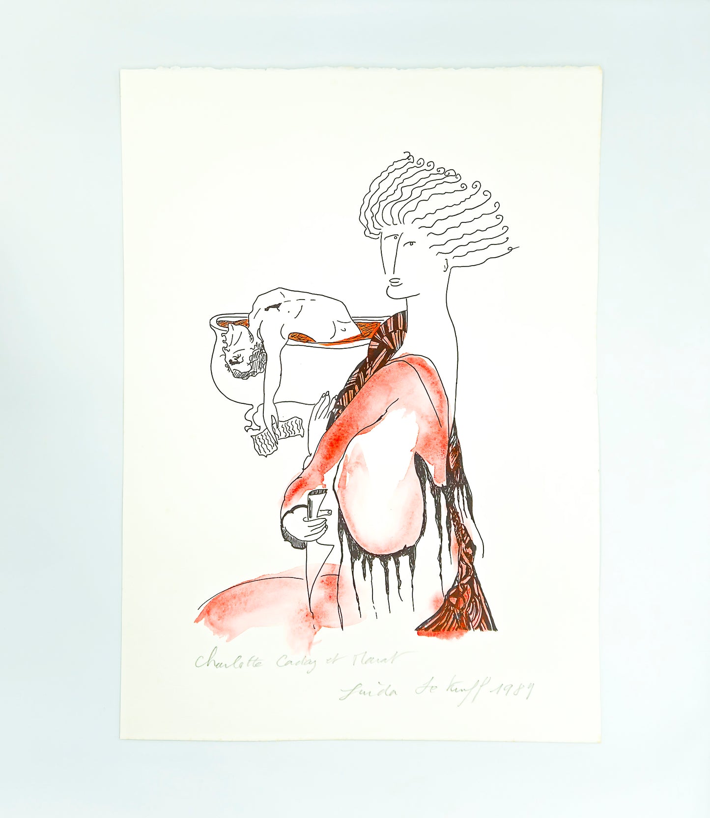 Original lithograph "Charlotte de Corday and Marat" French Revolution by Linda Le Kinff