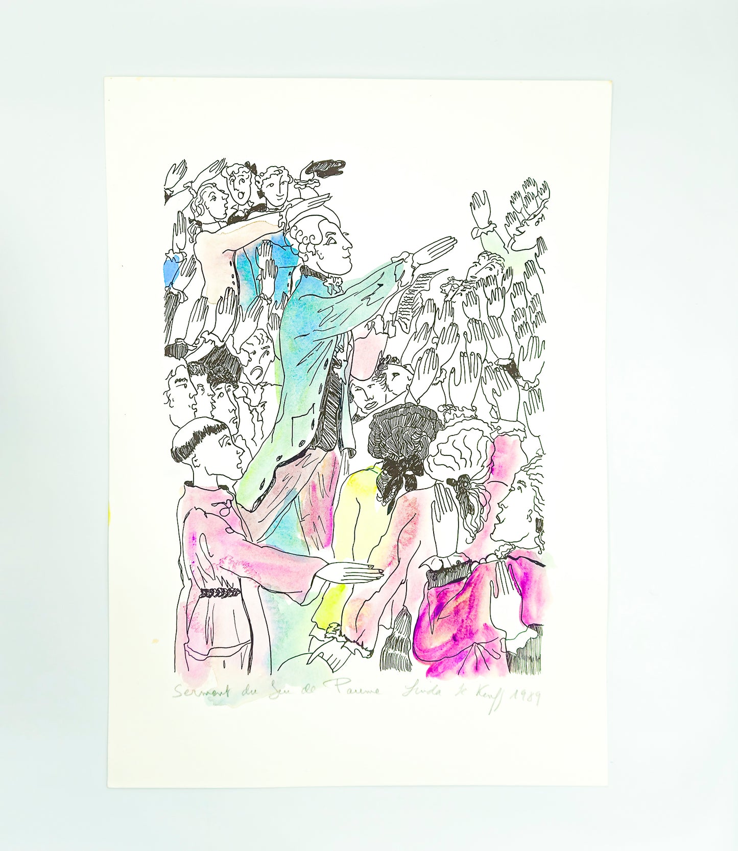 Original lithograph "Oath of the Tennis Court" French Revolution by Linda Le Kinff