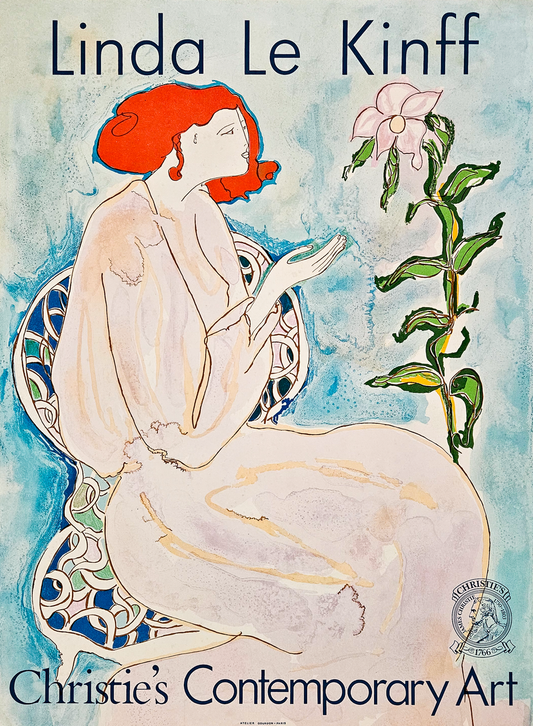 Woman with lily, affiche Christies - Aquarelle et pastels, par Linda Le Kinff