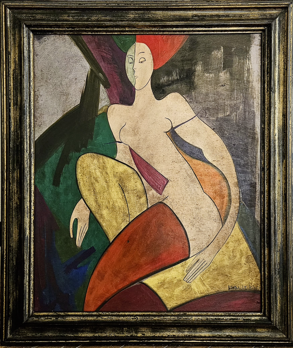 Dame de Carreaux - Acrylique sur bois par Linda Le Kinff