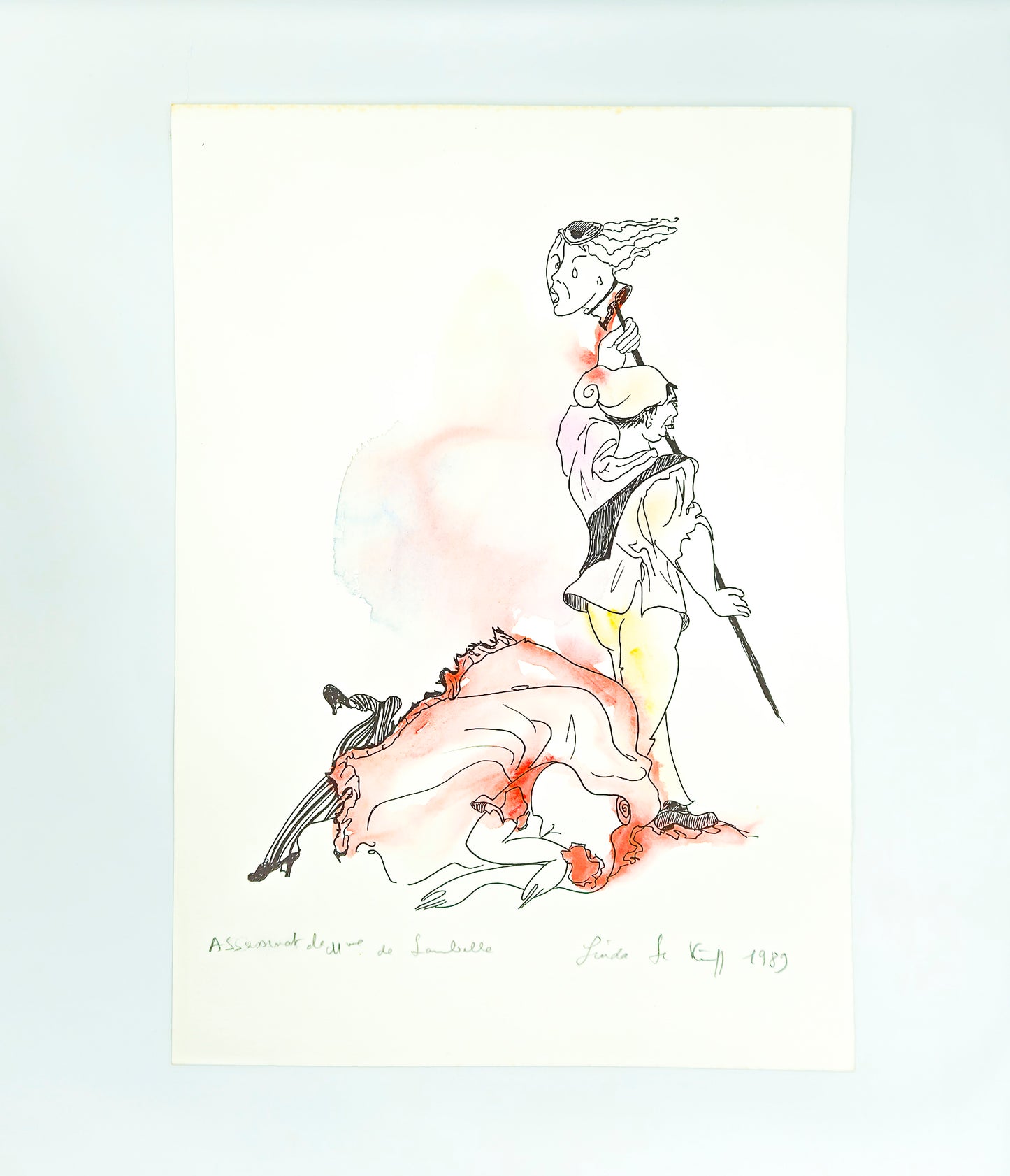 Original lithograph "Assassinat de Mme Lamballe" French Revolution by Linda Le Kinff