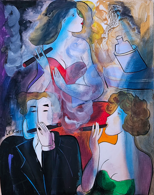 Fumeuses de cigares et un type - Acrylique sur toile par Linda Le Kinff