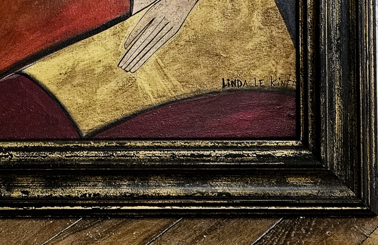 Dame de Carreaux - Acrylique sur bois par Linda Le Kinff